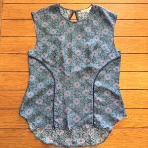 Veronica Beard 100% Silk Women Blue Geometric Medallion Sleeveless Blouse Size 6
